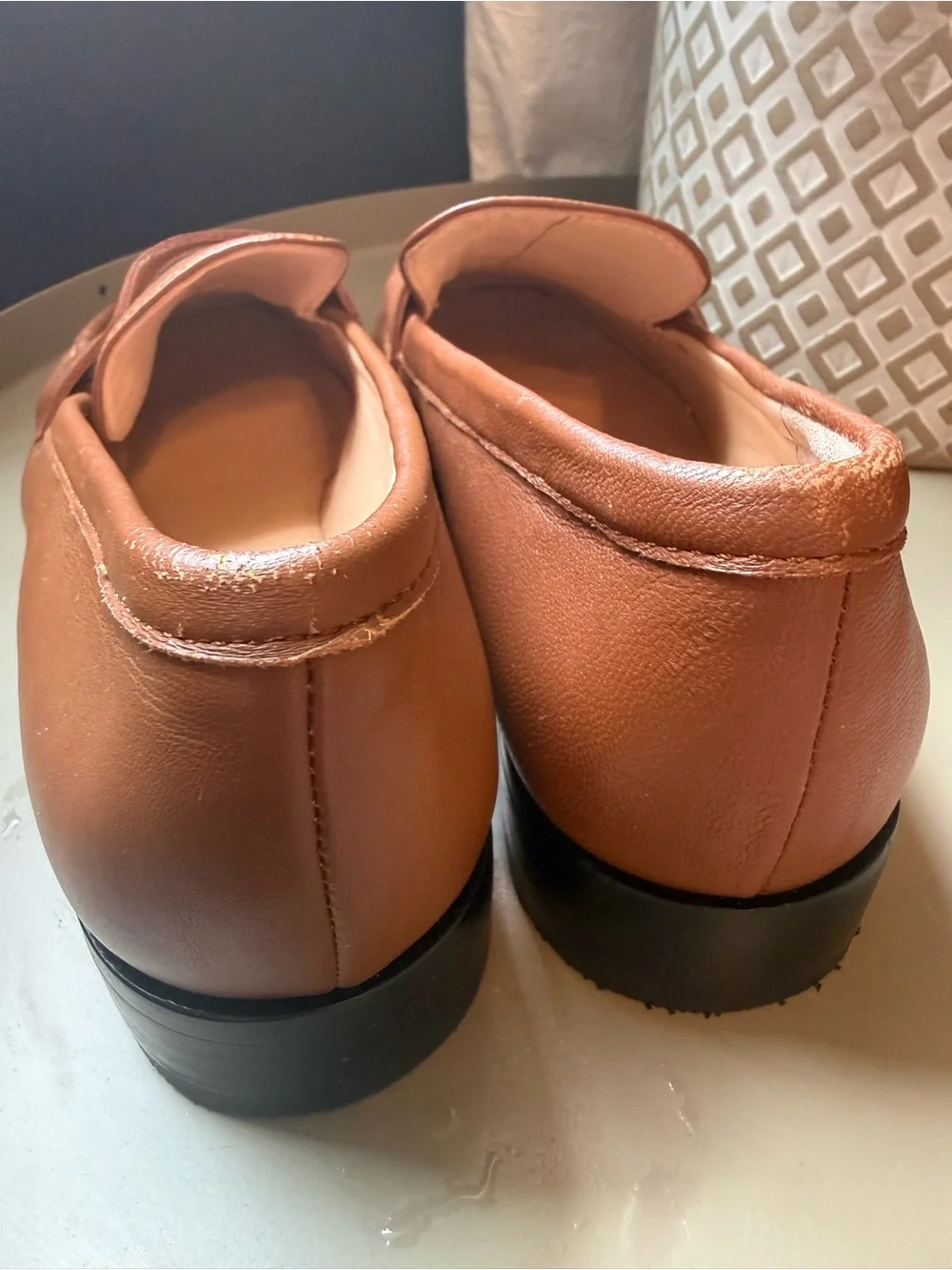 J Crew 9 Ruched Leather Loafer Saddle Camel Quiet Luxury Office Preppy Classic